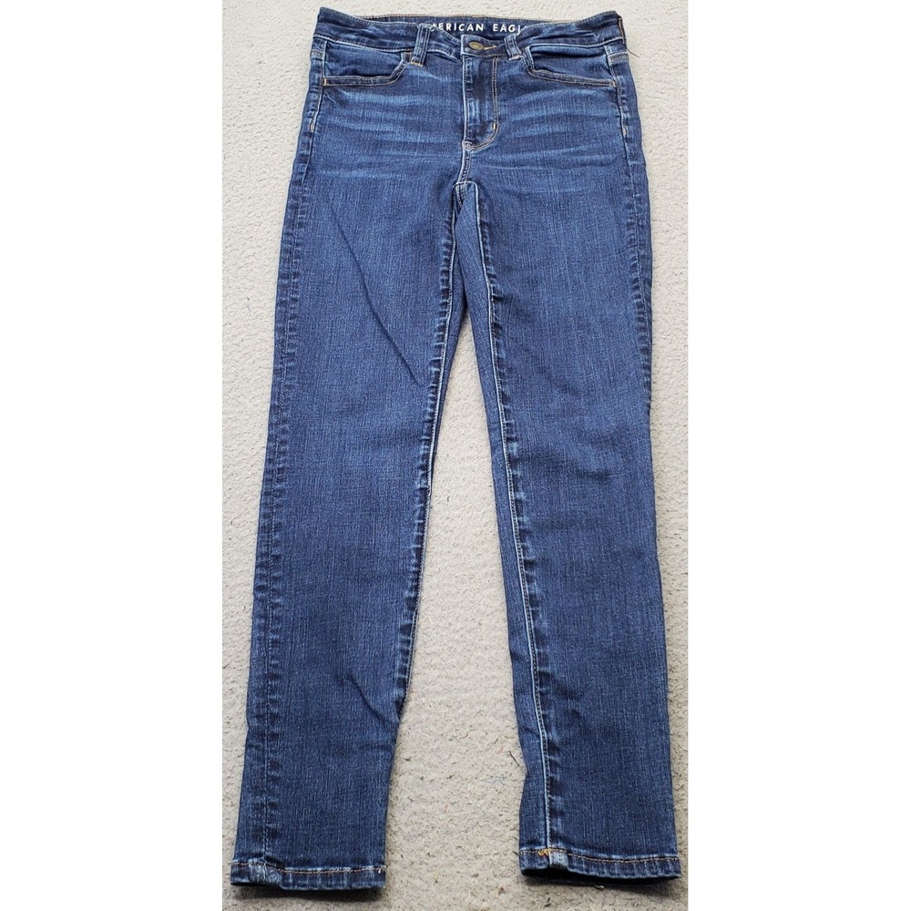 American Eagle Jeans Womens 2S Blue Denim Whiskered High Waist Streetwear Grunge
